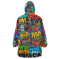 Hip Hop Graffiti Style Wearable Blanket Hoodie Black Melanin Text and Urban Street Art Design - Wonder Print Shop