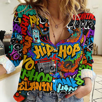 Hip Hop Graffiti Style Women Casual Shirt Black Melanin Text and Urban Street Art Design - Wonder Print Shop