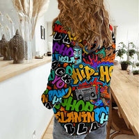 Hip Hop Graffiti Style Women Casual Shirt Black Melanin Text and Urban Street Art Design - Wonder Print Shop