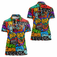 Hip Hop Graffiti Style Women Polo Shirt Black Melanin Text and Urban Street Art Design - Wonder Print Shop