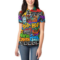 Hip Hop Graffiti Style Women Polo Shirt Black Melanin Text and Urban Street Art Design - Wonder Print Shop