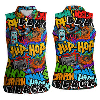 Hip Hop Graffiti Style Women Sleeveless Polo Shirt Black Melanin Text and Urban Street Art Design - Wonder Print Shop