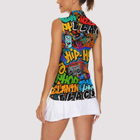Hip Hop Graffiti Style Women Sleeveless Polo Shirt Black Melanin Text and Urban Street Art Design - Wonder Print Shop