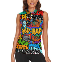 Hip Hop Graffiti Style Women Sleeveless Polo Shirt Black Melanin Text and Urban Street Art Design - Wonder Print Shop