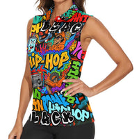 Hip Hop Graffiti Style Women Sleeveless Polo Shirt Black Melanin Text and Urban Street Art Design - Wonder Print Shop
