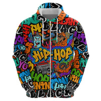 Hip Hop Graffiti Style Zip Hoodie Black Melanin Text and Urban Street Art Design - Wonder Print Shop