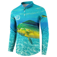 Mahi Mahi  Fishing Customize Name Button Sweatshirt Underwater Blue Background in Tropical Ocean Scene - Wonder Print Shop