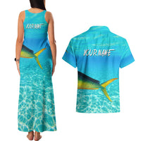 Mahi Mahi  Fishing Customize Name Couples Matching Tank Maxi Dress and Hawaiian Shirt Underwater Blue Background in Tropical Ocean Scene - Wonder Print Shop