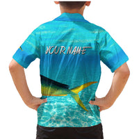 Mahi Mahi  Fishing Customize Name Family Matching Mermaid Dress and Hawaiian Shirt Underwater Blue Background in Tropical Ocean Scene - Wonder Print Shop