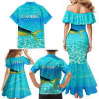 Mahi Mahi  Fishing Customize Name Family Matching Mermaid Dress and Hawaiian Shirt Underwater Blue Background in Tropical Ocean Scene - Wonder Print Shop