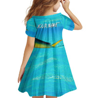 Mahi Mahi  Fishing Customize Name Family Matching Off The Shoulder Long Sleeve Dress and Hawaiian Shirt Underwater Blue Background in Tropical Ocean Scene - Wonder Print Shop