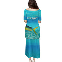 Mahi Mahi  Fishing Customize Name Family Matching Puletasi and Hawaiian Shirt Underwater Blue Background in Tropical Ocean Scene - Wonder Print Shop
