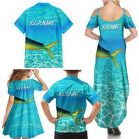 Mahi Mahi  Fishing Customize Name Family Matching Summer Maxi Dress and Hawaiian Shirt Underwater Blue Background in Tropical Ocean Scene - Wonder Print Shop