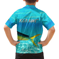 Mahi Mahi  Fishing Customize Name Family Matching Tank Maxi Dress and Hawaiian Shirt Underwater Blue Background in Tropical Ocean Scene - Wonder Print Shop