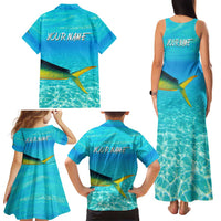 Mahi Mahi  Fishing Customize Name Family Matching Tank Maxi Dress and Hawaiian Shirt Underwater Blue Background in Tropical Ocean Scene - Wonder Print Shop