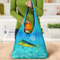 Mahi Mahi  Fishing Customize Name Grocery Bag Underwater Blue Background in Tropical Ocean Scene - Wonder Print Shop