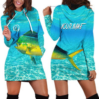 Mahi Mahi  Fishing Customize Name Hoodie Dress Underwater Blue Background in Tropical Ocean Scene - Wonder Print Shop