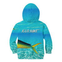 Mahi Mahi  Fishing Customize Name Kid Hoodie Underwater Blue Background in Tropical Ocean Scene - Wonder Print Shop
