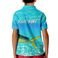 Mahi Mahi  Fishing Customize Name Kid Polo Shirt Underwater Blue Background in Tropical Ocean Scene - Wonder Print Shop