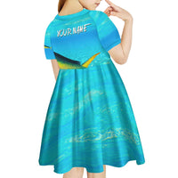 Mahi Mahi  Fishing Customize Name Kid Short Sleeve Dress Underwater Blue Background in Tropical Ocean Scene - Wonder Print Shop