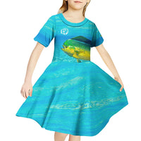 Mahi Mahi  Fishing Customize Name Kid Short Sleeve Dress Underwater Blue Background in Tropical Ocean Scene - Wonder Print Shop