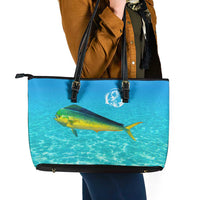 Mahi Mahi  Fishing Customize Name Leather Tote Bag Underwater Blue Background in Tropical Ocean Scene - Wonder Print Shop