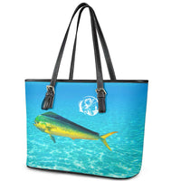Mahi Mahi  Fishing Customize Name Leather Tote Bag Underwater Blue Background in Tropical Ocean Scene - Wonder Print Shop