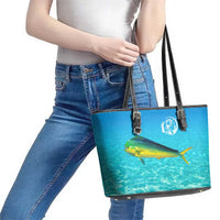 Mahi Mahi  Fishing Customize Name Leather Tote Bag Underwater Blue Background in Tropical Ocean Scene - Wonder Print Shop