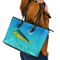 Mahi Mahi  Fishing Customize Name Leather Tote Bag Underwater Blue Background in Tropical Ocean Scene - Wonder Print Shop