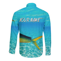Mahi Mahi  Fishing Customize Name Long Sleeve Button Shirt Underwater Blue Background in Tropical Ocean Scene - Wonder Print Shop