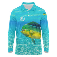 Mahi Mahi  Fishing Customize Name Long Sleeve Polo Shirt Underwater Blue Background in Tropical Ocean Scene - Wonder Print Shop