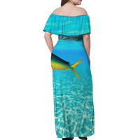 Mahi Mahi  Fishing Customize Name Off Shoulder Maxi Dress Underwater Blue Background in Tropical Ocean Scene - Wonder Print Shop