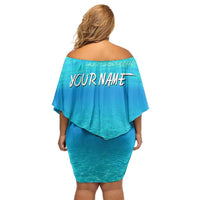 Mahi Mahi  Fishing Customize Name Off Shoulder Short Dress Underwater Blue Background in Tropical Ocean Scene - Wonder Print Shop