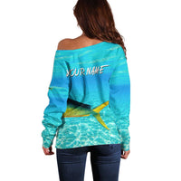 Mahi Mahi  Fishing Customize Name Off Shoulder Sweater Underwater Blue Background in Tropical Ocean Scene - Wonder Print Shop