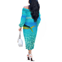 Mahi Mahi  Fishing Customize Name Off The Shoulder Long Sleeve Dress Underwater Blue Background in Tropical Ocean Scene - Wonder Print Shop