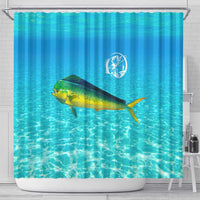 Mahi Mahi  Fishing Customize Name Shower Curtain Underwater Blue Background in Tropical Ocean Scene - Wonder Print Shop