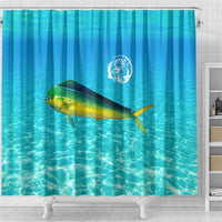 Mahi Mahi  Fishing Customize Name Shower Curtain Underwater Blue Background in Tropical Ocean Scene - Wonder Print Shop
