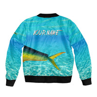 Mahi Mahi  Fishing Customize Name Sleeve Zip Bomber Jacket Underwater Blue Background in Tropical Ocean Scene - Wonder Print Shop
