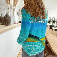 Mahi Mahi  Fishing Customize Name Women Casual Shirt Underwater Blue Background in Tropical Ocean Scene - Wonder Print Shop