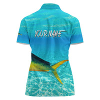 Mahi Mahi  Fishing Customize Name Women Polo Shirt Underwater Blue Background in Tropical Ocean Scene - Wonder Print Shop