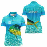 Mahi Mahi  Fishing Customize Name Women Polo Shirt Underwater Blue Background in Tropical Ocean Scene - Wonder Print Shop