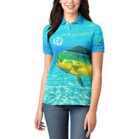 Mahi Mahi  Fishing Customize Name Women Polo Shirt Underwater Blue Background in Tropical Ocean Scene - Wonder Print Shop