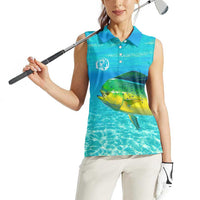 Mahi Mahi Fishing Customize Name Women Sleeveless Polo Shirt Underwater Blue Background in Tropical Ocean Scene - Wonder Print Shop