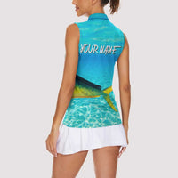 Mahi Mahi Fishing Customize Name Women Sleeveless Polo Shirt Underwater Blue Background in Tropical Ocean Scene - Wonder Print Shop