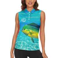 Mahi Mahi Fishing Customize Name Women Sleeveless Polo Shirt Underwater Blue Background in Tropical Ocean Scene - Wonder Print Shop