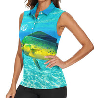 Mahi Mahi Fishing Customize Name Women Sleeveless Polo Shirt Underwater Blue Background in Tropical Ocean Scene - Wonder Print Shop