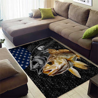 Walleye Fishing Skeleton Personalized Area Rug Grunge American Flag and Realistic Fish Graphic - Wonder Print Shop