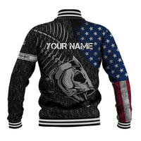 Walleye Fishing Skeleton Personalized Baseball Jacket Grunge American Flag and Realistic Fish Graphic - Wonder Print Shop