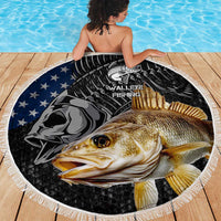 Walleye Fishing Skeleton Personalized Beach Blanket Grunge American Flag and Realistic Fish Graphic - Wonder Print Shop