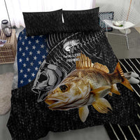 Walleye Fishing Skeleton Personalized Bedding Set Grunge American Flag and Realistic Fish Graphic - Wonder Print Shop